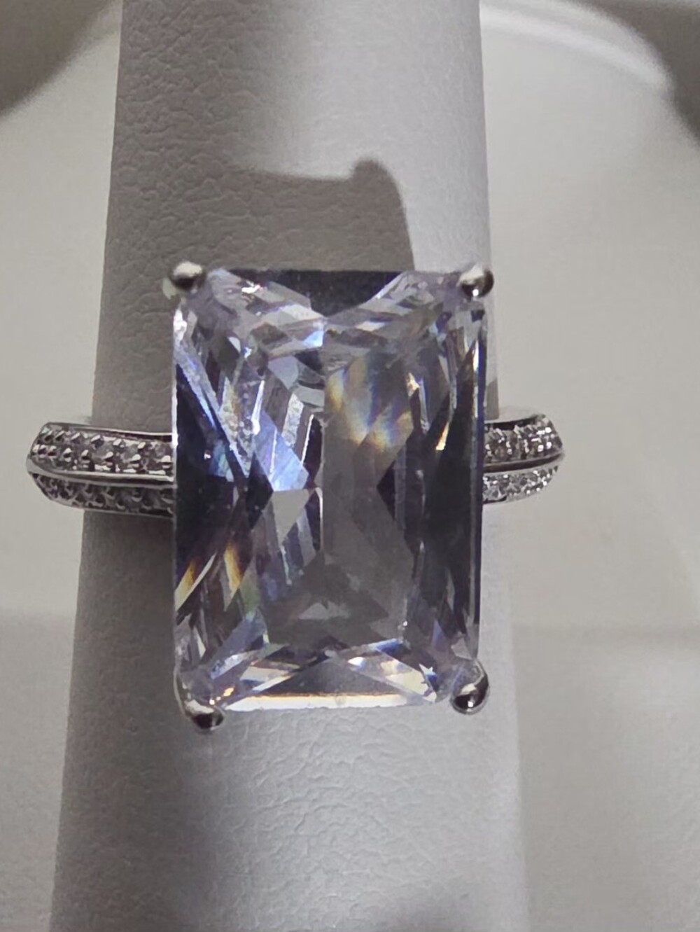 Elegant Oversized Emerald Cut CZ Silver Statement Ring | Size 7